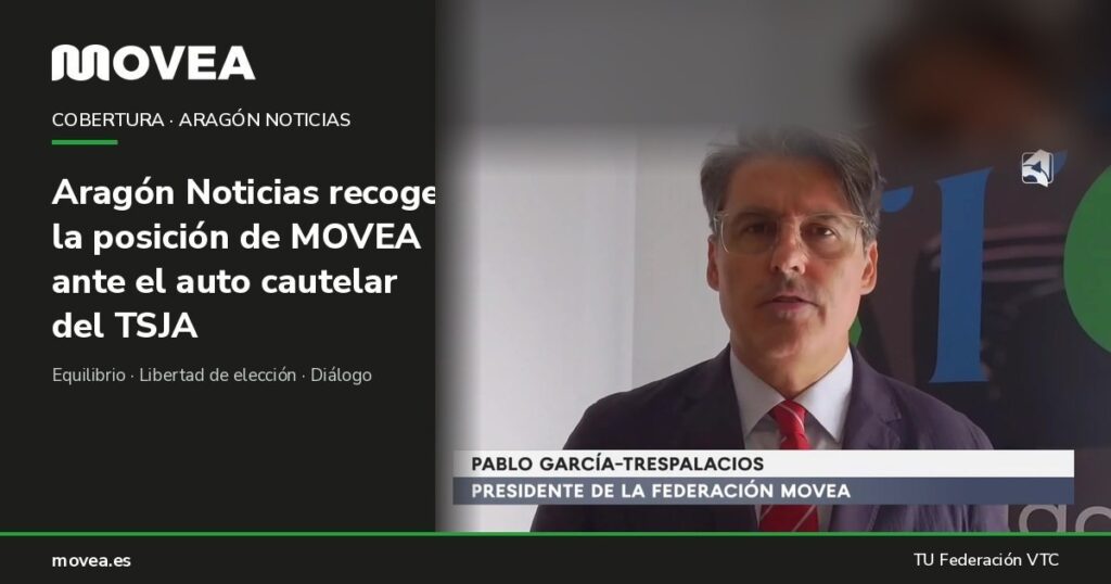 Imagen del reportaje de Aragón Noticias con MOVEA en el reportaje de Aragón Noticias sobre el auto del TSJA y el precinto VTC